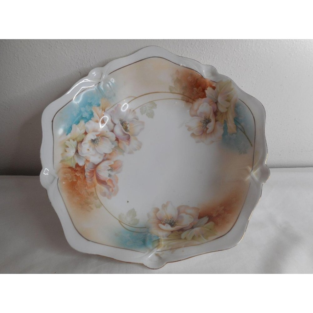 Floral RS Germany Bowl 10 side Art deco blue brown